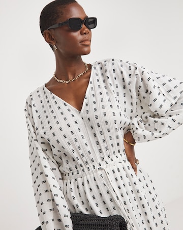 Cotton Dobby Balloon Sleeve Maxi Dress