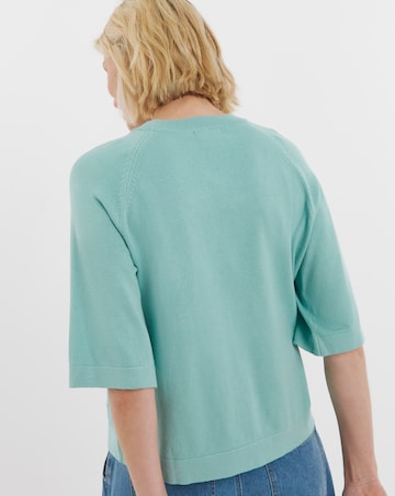 Teal Half Sleeve Knitted T-shirt