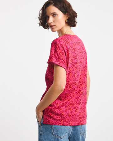 Pure Cotton Pink Print V Neck Printed T-Shirt