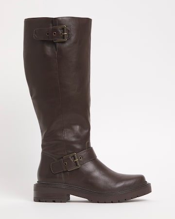 Eden Buckle Detail Knee High Boots Wide E Fit Super Curvy Calf