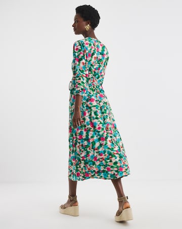 Blurred Floral Jersey Ruched Front Midi Dress