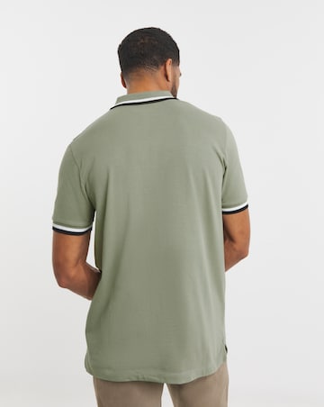 Tipped Pique Polo Long- Khaki