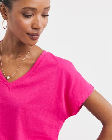 Pure Cotton Bright Pink V-Neck Short Sleeve T-Shirt