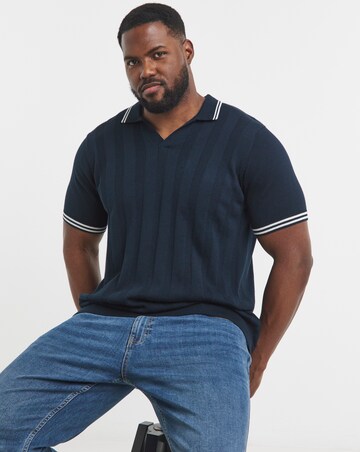 Navy Knitted Open Neck Polo