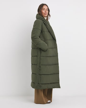 Green Longline Belted Padded Coat