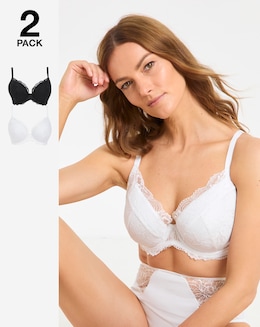 Pretty Secrets (2 Pack) New Ella Padded Plunge Wired Bras (B-G) Black/White