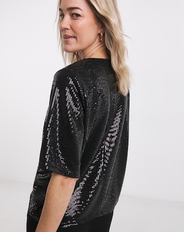Black Sequin Crew Neck Boxy T-Shirt