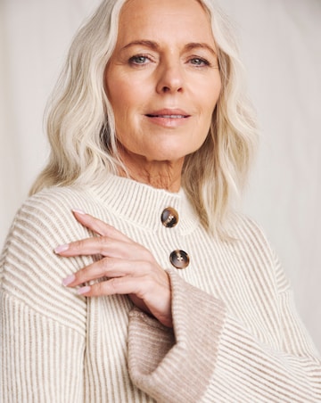 Julipa Beige Ribbed Henley Jumper