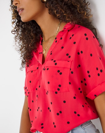Black Spot Short Sleeve Pocket Front Blouse