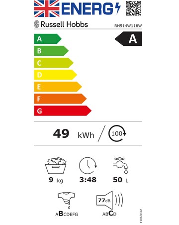 Russell Hobbs RH914W116W 9kg, 1400rpm, Washing Machine - White