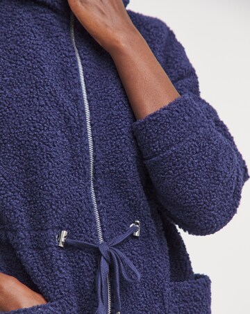 Indigo Borg Tie Detail Zip Up Longline Jacket
