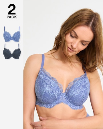 Pretty Secrets (2 Pack) New Ella Plunge Wired Padded Bras (B-G) Light Blue/Grey