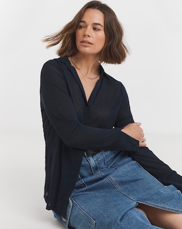 Sheer Button Up Jersey Shirt