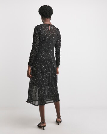 Sequin Mesh Ruched Midi Dress