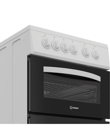 Indesit ITE5VMW 50cm Electric Twin Cooker with Ceramic Hob - White