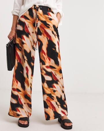 Printed Herringbone Wide Leg Trouser
