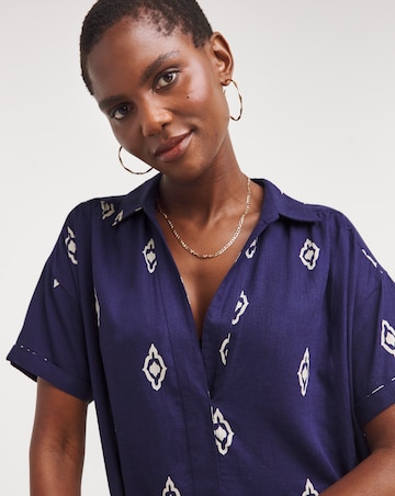 Linen Collared Short Sleeve Tunic Dress