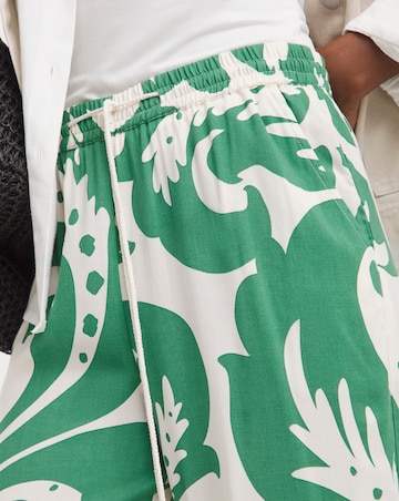 Green Print Spun Viscose Pull On Wide Leg Trousers