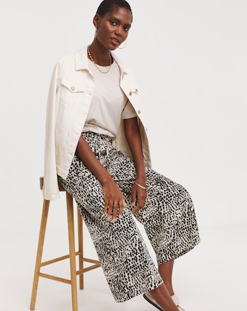 Neutral Mono Printed Linen Mix Wide Leg Culottes