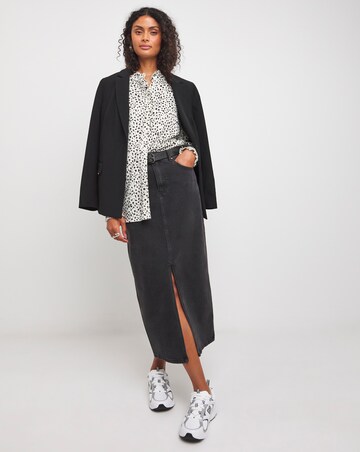 Womens Frill Detail Long Sleeve Blouse - Ivory Print