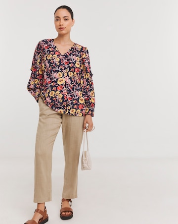 Mixed Print Volume Cuff Blouse