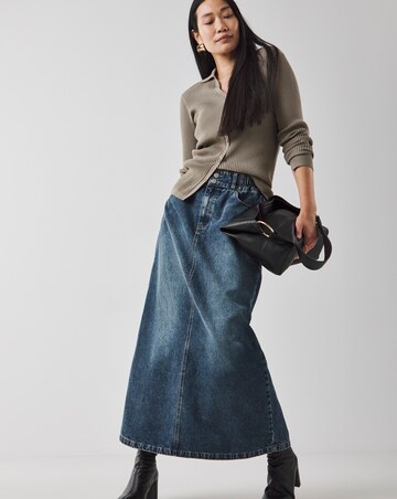 Dark Blue Elasticated Waist Full Denim Skirt