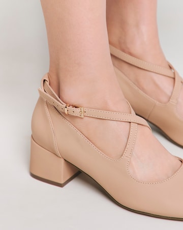 Heavenly Soles Adele Block Heel Cross Strap Mary Jane - Wide Fit (E)