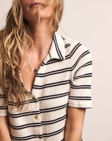 Anthology Collared Short Sleeve Button Front Crochet Top
