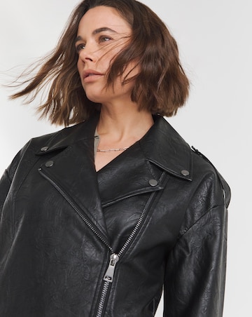 Black Oversized Crinkle Textured PU Biker