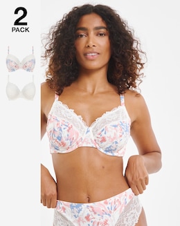 Pretty Secrets (2 Pack) Adrianne Full Cup Wired Bras Pink Floral