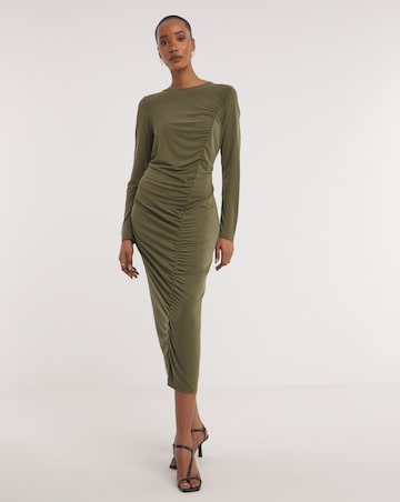 Jersey Model Ruched Seam Midi Dress