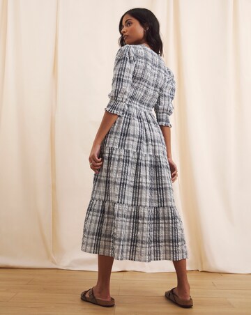 Anise Check Seersucker Erica V Neck Tiered Midi Dress