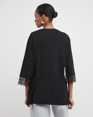 Black 3/4 Lace Insert Sleeve Longline Top