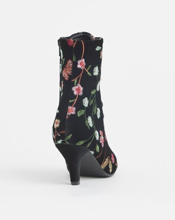 Joe Browns Black Velvet Embroidered Lace Up Bootie- Wide Fit (E)
