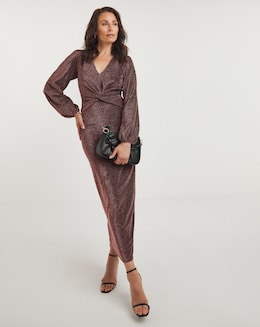 Joanna Hope Copper Glitter Twist Front Jersey Maxi Dress
