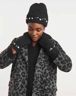 Jewel Embellished Hat &amp; Handwarmer Set