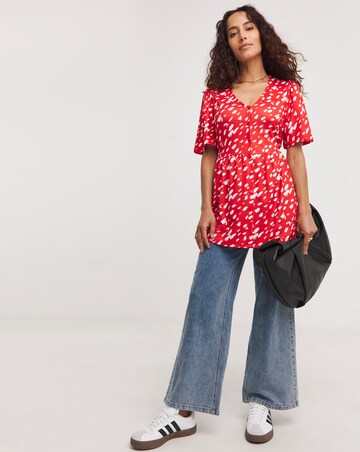 Angel Sleeve Button Front Longline Top