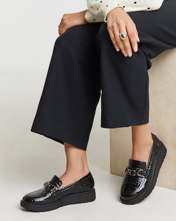 Heavenly Soles Paphos Low Wedge Loafers With Chain Trim - Extra Wide Fit (EEE)