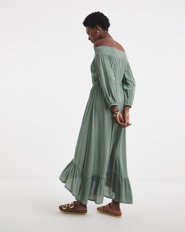 Crinkle Bardot Midi Dress