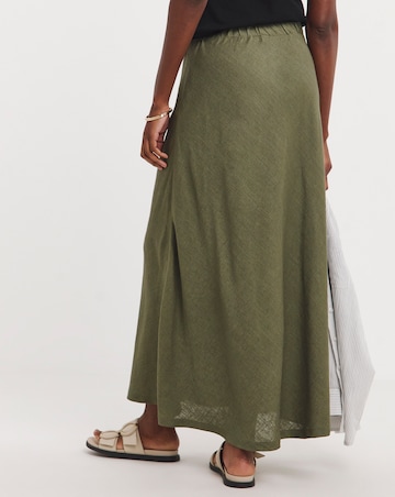 Khaki Linen Mix Bias Cut Maxi Slip Skirt