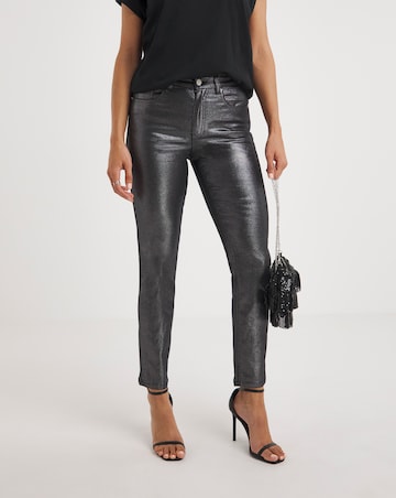 Pewter Metallic Slim Leg Jean