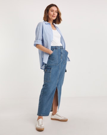 Mid Blue Split Front Cargo Skirt