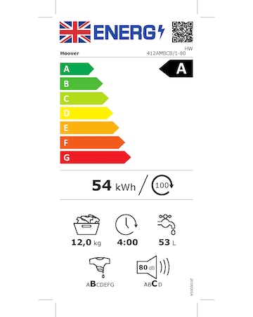 Hoover H-WASH 500 HW412AMBCB 12kg Washing Machine + Installation