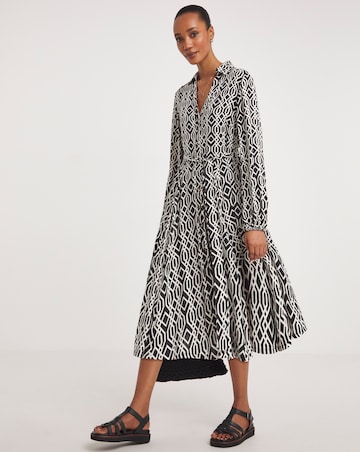 Long Sleeve Belted Swing Shirt Dress