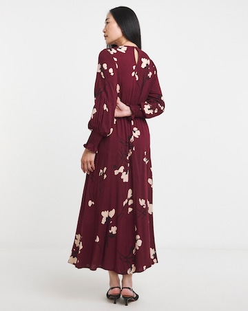 Shirred Cuff Long Sleeve Tea Dress