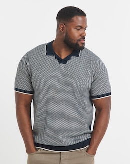 Navy Knitted Cuban Collar Polo