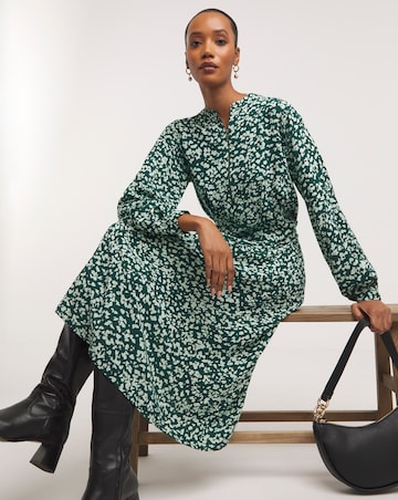 Midi Shirt Dress With Quarter Front Zip