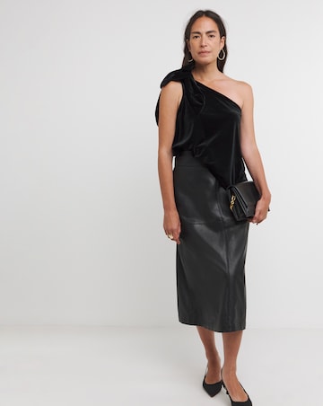 Black One Shoulder Bow Velvet Top