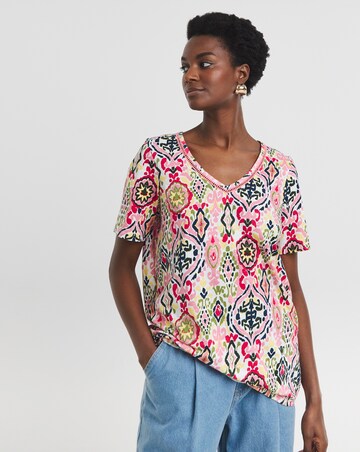 Pure Cotton Pink Print V-Neck Bubble Hem Top
