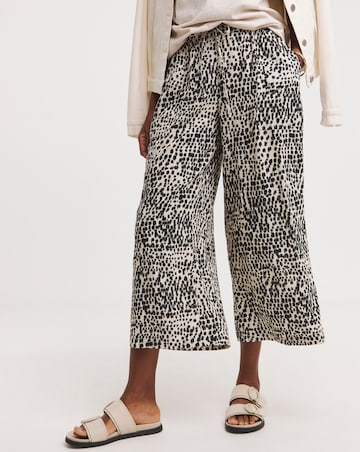 Neutral Mono Printed Linen Mix Wide Leg Culottes